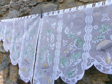 French pair white pastel curtains valance lace mushroom motif   30'' x 23'' each