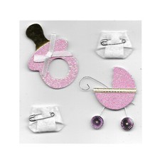 EMBELLISSEMENT 4 STICKERS 3D ADHESIFS NAISSANCE FILLE LOISIRS CREATIFS