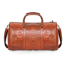 Genuine Cuir Crocodile Imprimé Voyage Marron Polochon Sac Unisexe Valise Cabine