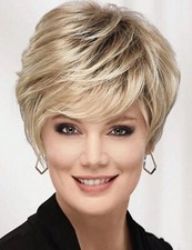 Perruque Synthétique Courte Blond Doré Clair Lisse A Frange +4 Bonnet