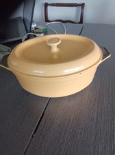 Cocotte en fonte émaillée  28 cm, made in France Ovale Jaune Ombre Vintage