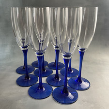 10 verre à pied flute à champagne ARC LUMINARC tige pied bleu cobalt