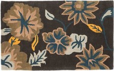 Tapis En Laine Fleurs 90x150 Marron Floral Fait Main Handtuft Moderne 233