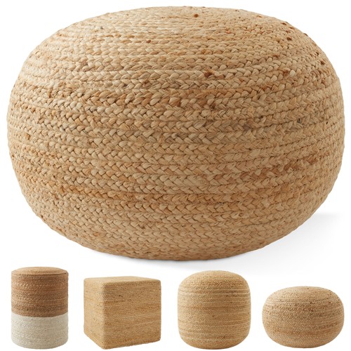 Hand braided jute pouf - hand-braided,