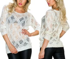 Pull Femme Sexy Tricot Crochet Paillettes Argent 34/36/38 Neuf