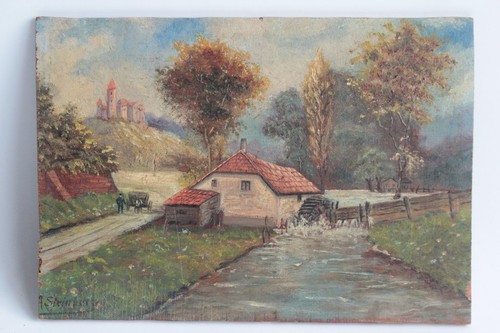 Tableau peinture moulin eau - tableau,
