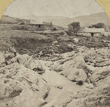 IRLANDE Sur le grand Carrick Riber c1865 Photo Stereo Donegal Vintage Albumine