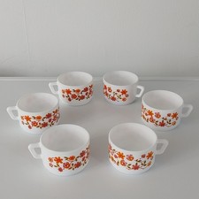 Vintage Lot de 6 Tasses Fleurs Arcopal Français Ton Orange TBE