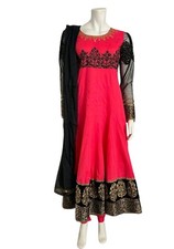 Robe Indienne femme 3 pièces rose saumon noir taille 42 coton ensemble Indien 