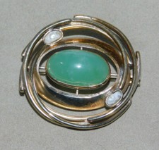 Vintage Russe Argent Ural Mtn. Artistique Vert Calcédoine Perle Broche 12n 63