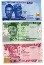 LOT SET SERIE 3 BILLETS NIGERIA 200 500 1000 Naira 2023 NEW NOUVEAU UNC NEUF