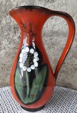 vase Broc Pichet Poet Laval Signé Brigitte Fleur Vintage Rouge Email