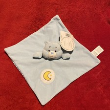 🇫🇷 Doudou Plat Ours Bisounours Carré Bleu Lune Jaune CARE BEARS 100 % NEUF