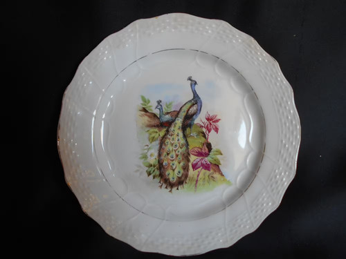 Assiette motif paons moulin - assiette,