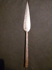 SUPERBE ancienne authentique POINTE DE LANCE en FER/laiton Art Africain Tribal