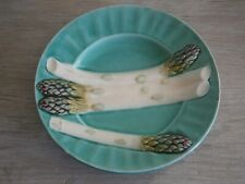 ASSIETTE ASPERGE BARBOTINE MAJOLIQUE LUNEVILLE KG CERAMIQUE ANCIEN ART TABLE n°1