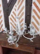 Lustre bougeoir pampilles blanc grisé patiné