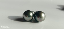Boucles d'oreilles perles noires de Tahiti en argent Rhodié - 