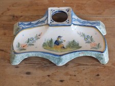 + Ancienne monture support d'encrier en faïence de Henriot Quimper HR  +