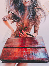 Grand sac à main, format cartable en cuir pleine fleur de crocodile Vintage 50s