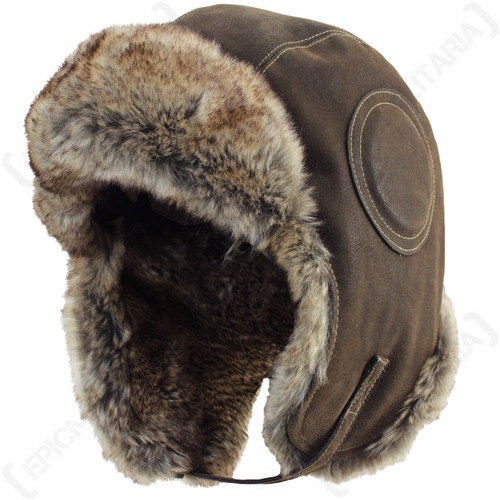 Aviator pilot leather ushanka - aviator,