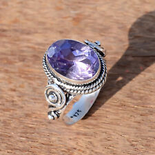 Bague en argent sterling 925 pierre précieuse améthyste à facettes pour souha...