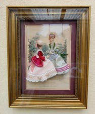 ANCIENNE GRAVURE DE MODE habillée encadrée relief french antique