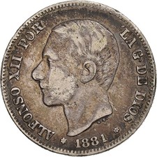 Espagne, Alfonso XII, 2 Pesetas, 1881, Madrid, Argent, TB+, KM:678.2