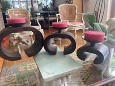 Ensemble 3 porte-bougies (chandeliers) bois massif + cuivre