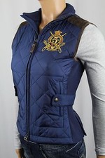 Ralph Lauren Sport Bleu Marine Équitation Crest Daim Gilet Nwt