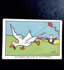 Ancien Chromo Benjamin Rabier « Le Canard Qui Joue Au Cerf Volant »