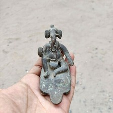 19c Vintage Lord Ganesha Assis Laiton Statue Religieux Figurine Original M339
