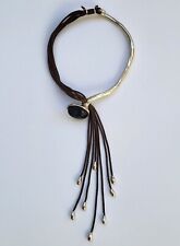 RARE très joli COLLIER RAS DU COU UNO DE 50 plaqué argent cuir résine bleue