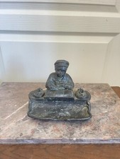 Ancien Doubld Encrier Patine Enfant Ecolier Régule