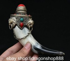 4.8 "Chine vieille dent de loup cuivre boîte Snuff bouteille statue pendentif