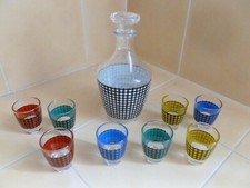 SERVICE A LIQUEUR CARAFE AVEC BOUCHON + 8 VERRES NEUFS VINTAGE ANNEE 1950 
