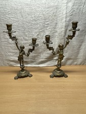 Deux Bougeoires Ange Cherubin Bronze   