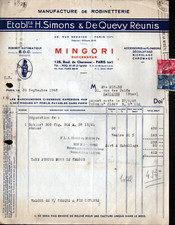 PARIS (XX°) ROBINETTERIE "SIMONS & DE QUEVY / MINGORI" Facture voyagée en 1948