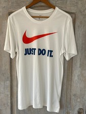 T Shirt Homme Blanc Just Do It Logo Swoosh Rouge Bleu Taille M