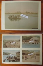 JAPAN 1 large & 4 little antique photos 1880's/1890's Ferry boat Harvest farmers