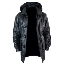 Manteau Trench En Cuir Noir Pour Homme À Capuche Long 3/4 En Cuir Véritable