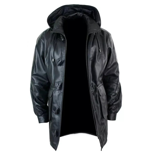 Manteau trench cuir noir - trench, en