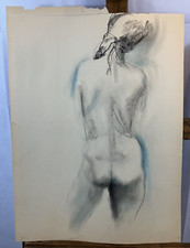 Crayon Pastel Portrait Nu Femme Nue de dos Coiffure Modèle Mode Style Art Coiffe