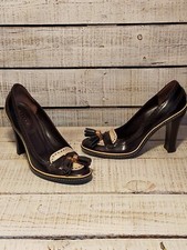 escarpins celine cuir marron et beige 37