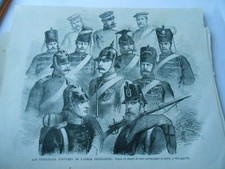 Gravure 1867 - Les principaux costumes de l'armée Prussienne