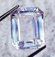 Saphir Blanc Naturel En Forme D'Émeraude 12,70 Ct Pierre Précieuse Certifiée