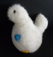 S8. DOUDOU PELUCHE CHAMTI VINTAGE OISEAU blanc Je t'aime coeur bleu 15cm TBE