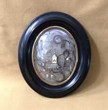 ancien cadre reliquaire en cheveux XIXe verre bombé Relique Souvenir Deuil 25x21