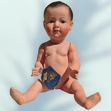 Vintage 1930s French Petitcollin Celluloid Baby Doll 30cm, Original Box & Tag