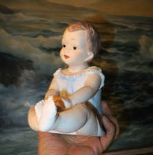 Vintage old Porcelain Baby boy Piano Doll figurine Germany bisque handpainted